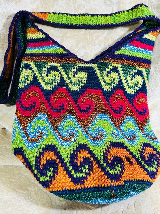 Handbags - Handmade Tapestry Crochet Boho Crossbody Bag - Vibrant Spiral Mochila Style